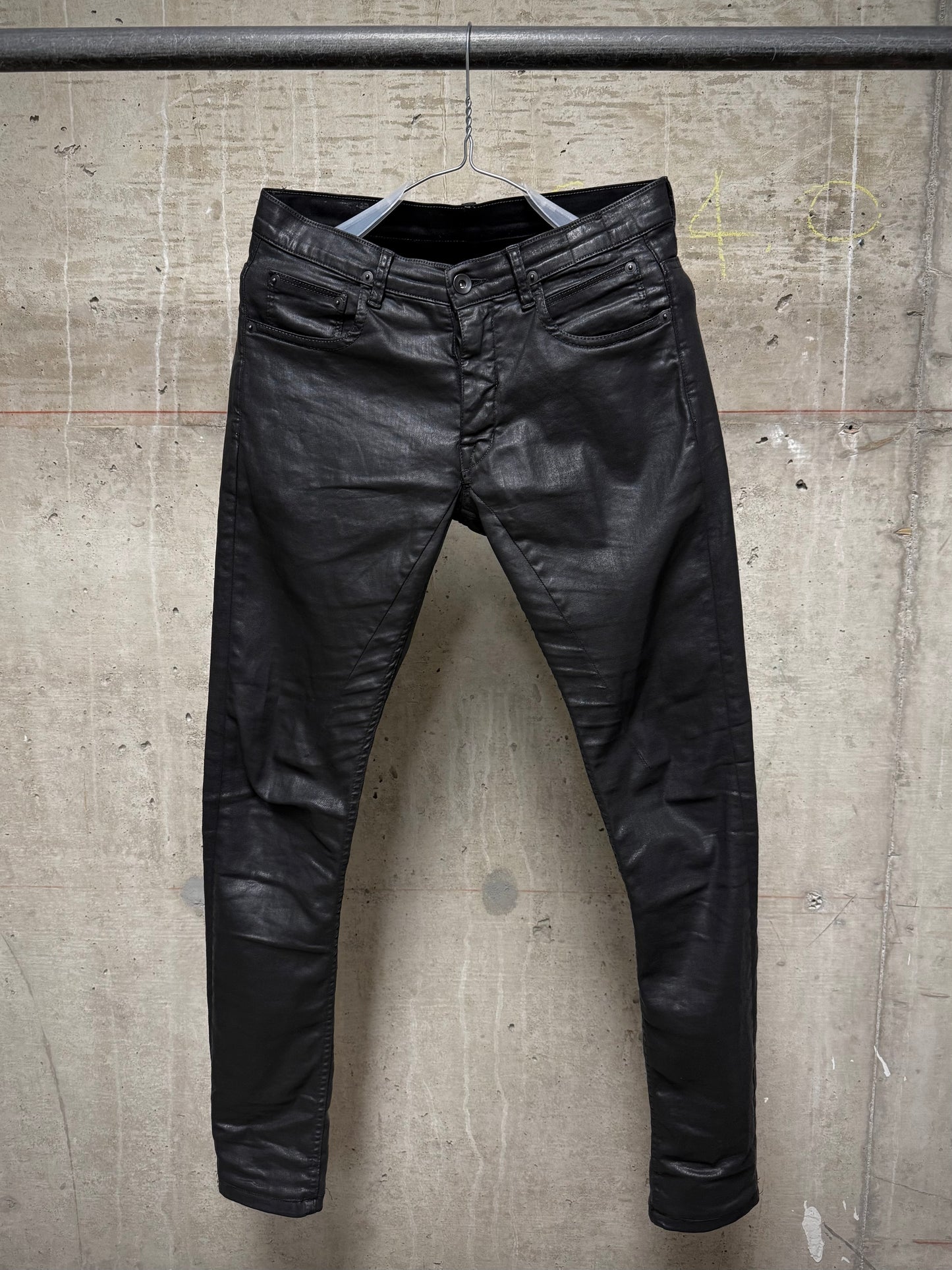 Rick Owens DRKSHDW AW15 "SPHINX" BLACK WAX 'Detroit Cut' Skinny Denim