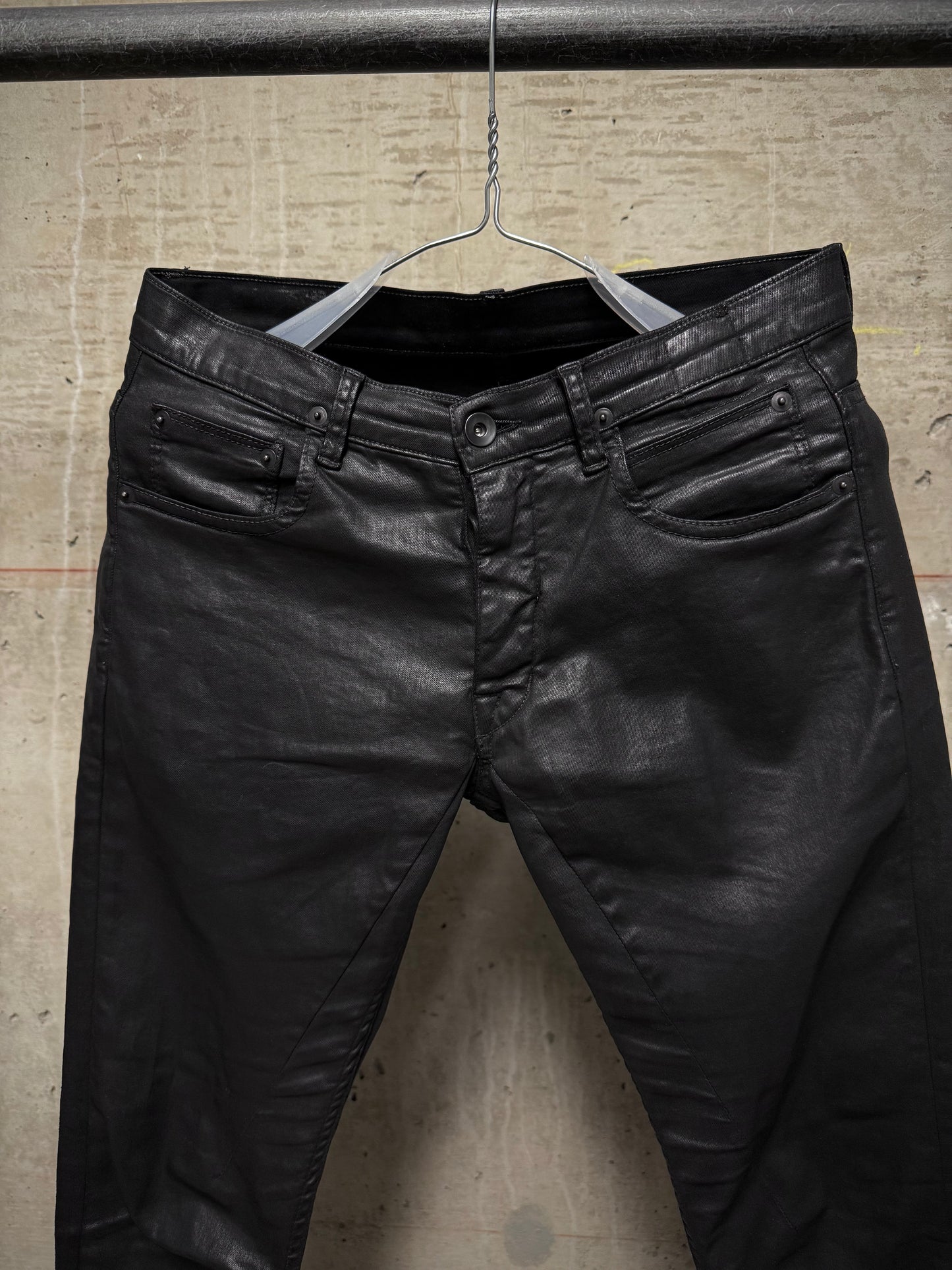 Rick Owens DRKSHDW AW15 "SPHINX" BLACK WAX 'Detroit Cut' Skinny Denim
