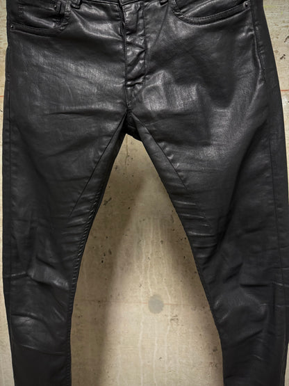 Rick Owens DRKSHDW AW15 "SPHINX" BLACK WAX 'Detroit Cut' Skinny Denim