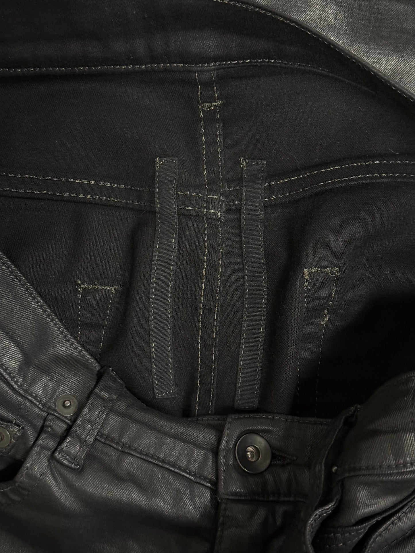 Rick Owens DRKSHDW AW15 "SPHINX" BLACK WAX 'Detroit Cut' Skinny Denim