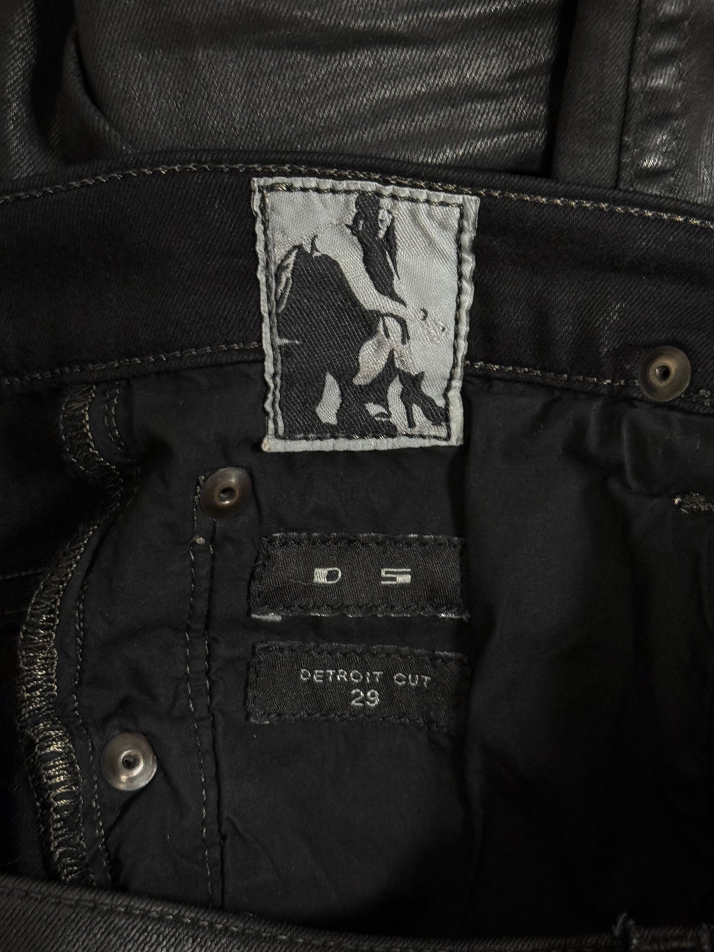 Rick Owens DRKSHDW AW15 "SPHINX" BLACK WAX 'Detroit Cut' Skinny Denim