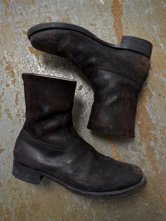 wjk by Jun Hashimoto 00s Dark Brown Reverse Cow Leather Back Zip Boots