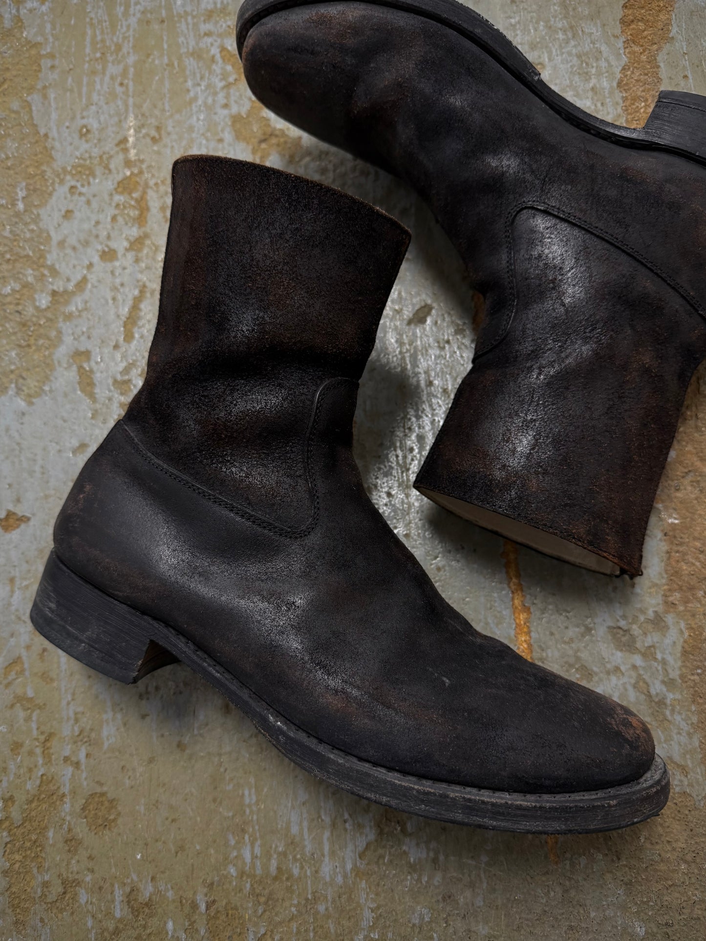 wjk by Jun Hashimoto 00s Dark Brown Reverse Cow Leather Back Zip Boots