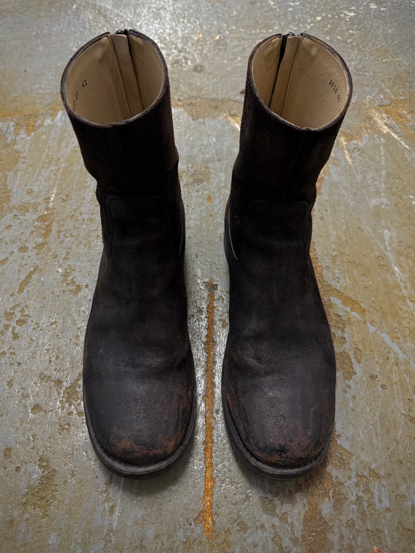 wjk by Jun Hashimoto 00s Dark Brown Reverse Cow Leather Back Zip Boots