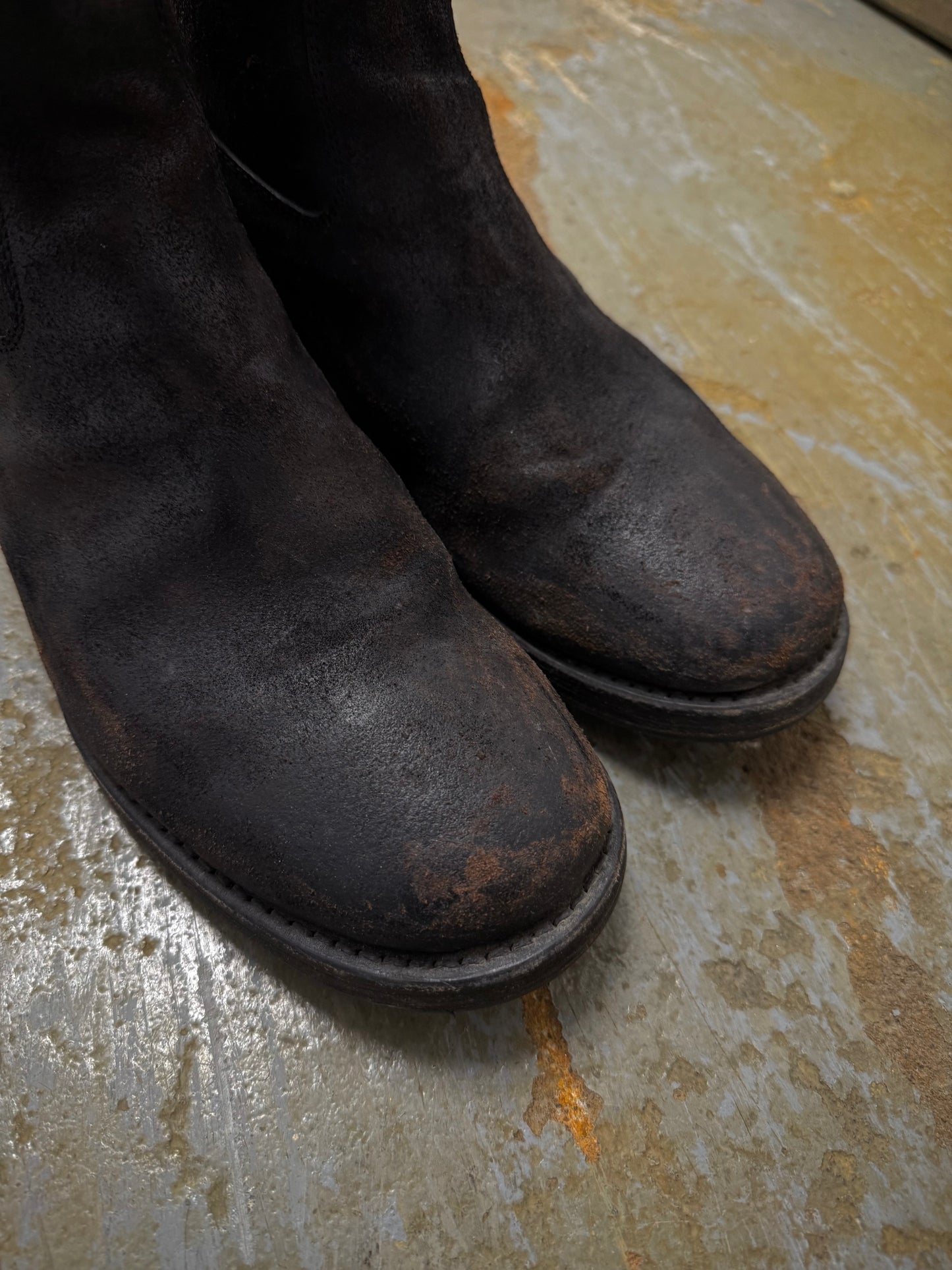 wjk by Jun Hashimoto 00s Dark Brown Reverse Cow Leather Back Zip Boots