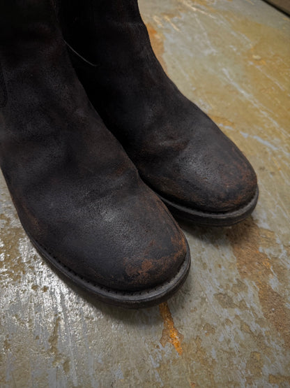 wjk by Jun Hashimoto 00s Dark Brown Reverse Cow Leather Back Zip Boots