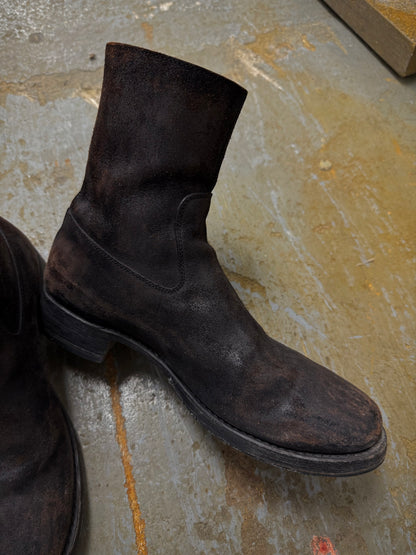 wjk by Jun Hashimoto 00s Dark Brown Reverse Cow Leather Back Zip Boots