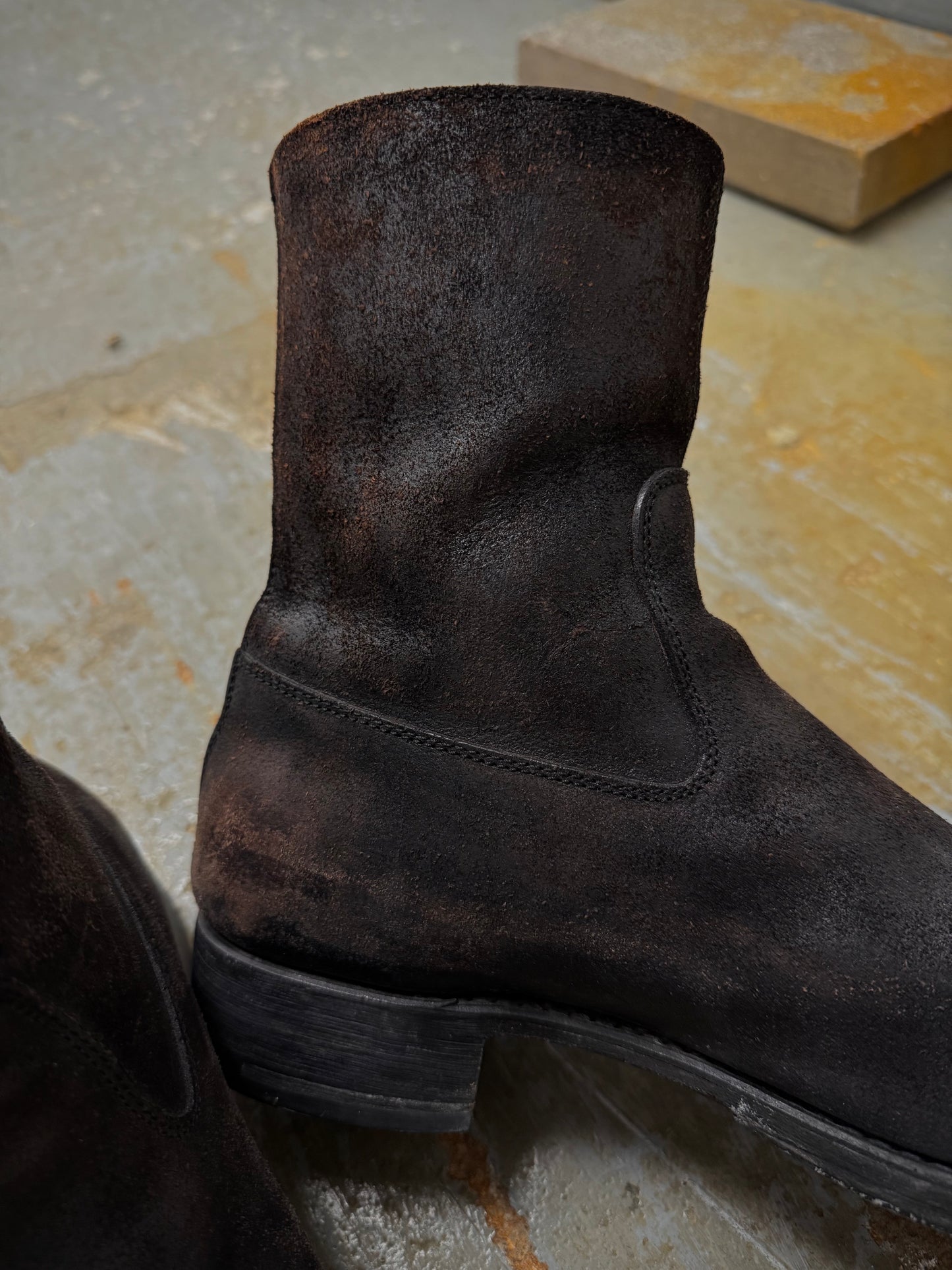 wjk by Jun Hashimoto 00s Dark Brown Reverse Cow Leather Back Zip Boots