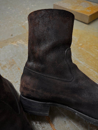 wjk by Jun Hashimoto 00s Dark Brown Reverse Cow Leather Back Zip Boots