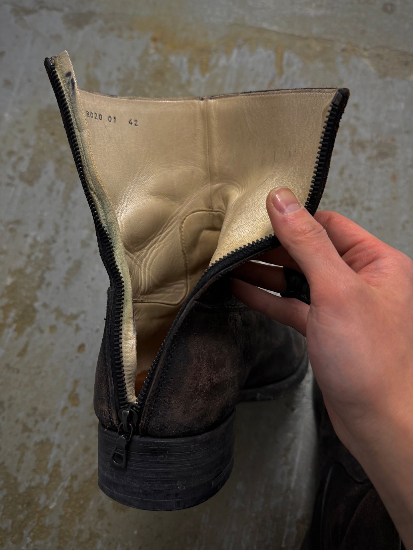 wjk by Jun Hashimoto 00s Dark Brown Reverse Cow Leather Back Zip Boots