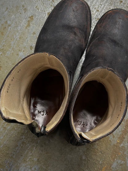 wjk by Jun Hashimoto 00s Dark Brown Reverse Cow Leather Back Zip Boots