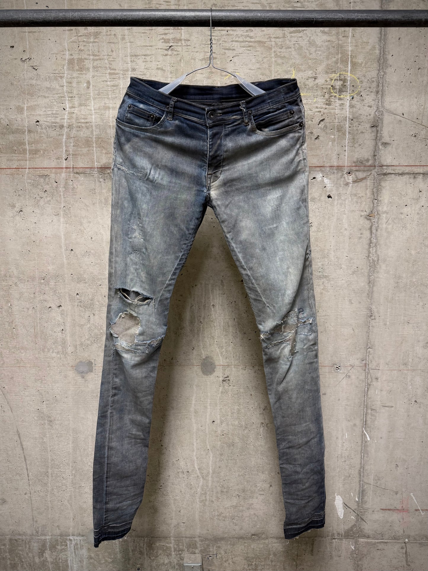Rick Owens DRKSHDW SS16 "CYCLOPS" DARK DUST Distressed 'Detroit Cut' Skinny Denim