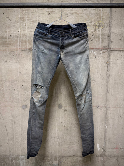 Rick Owens DRKSHDW SS16 "CYCLOPS" DARK DUST Distressed 'Detroit Cut' Skinny Denim