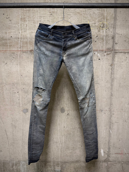 Rick Owens DRKSHDW SS16 "CYCLOPS" DARK DUST Distressed 'Detroit Cut' Skinny Denim