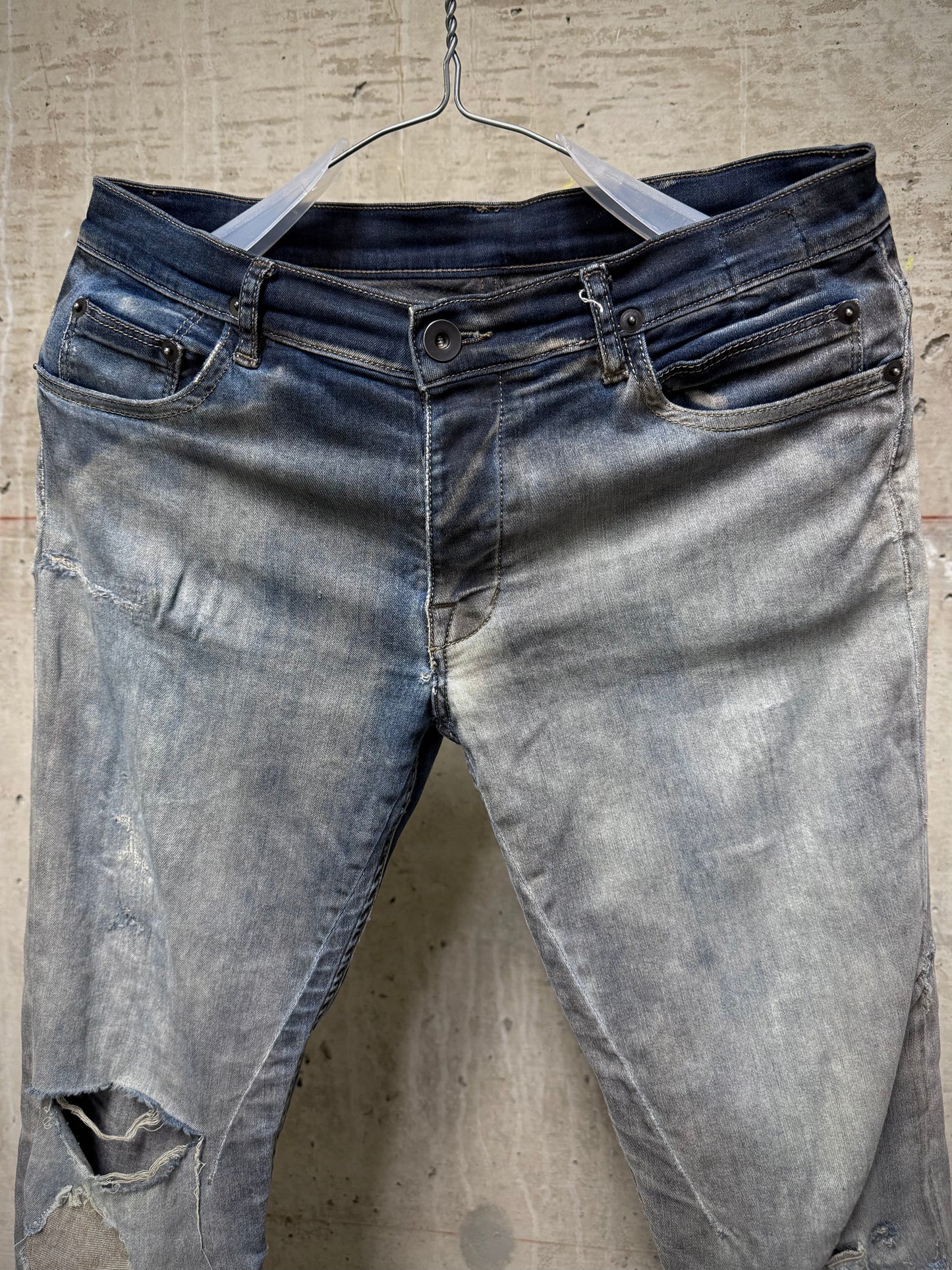 Rick Owens DRKSHDW SS16 "CYCLOPS" DARK DUST Distressed 'Detroit Cut' Skinny Denim