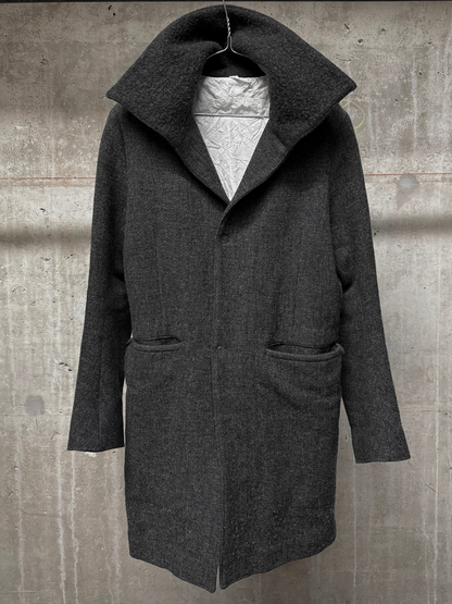 Taichi Murakami Taped Seam Anatomical Cashmere Tweed High Neck Coat