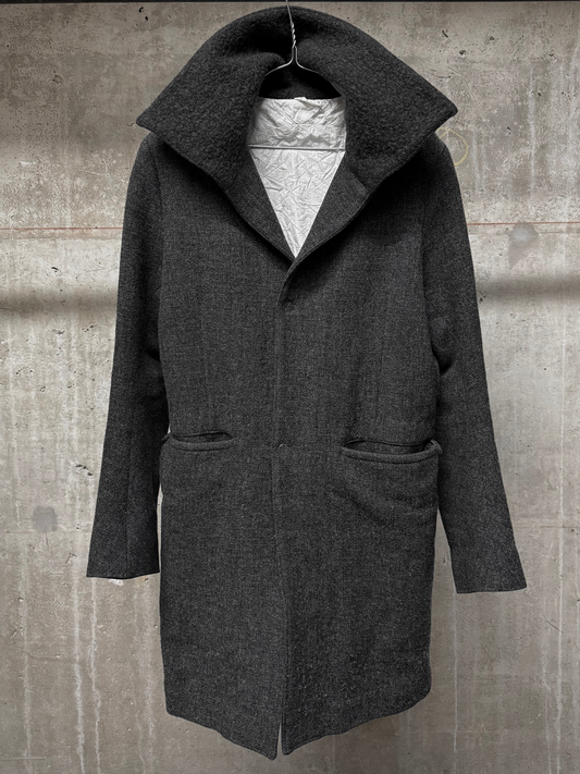 Taichi Murakami Taped Seam Anatomical Cashmere Tweed High Neck Coat