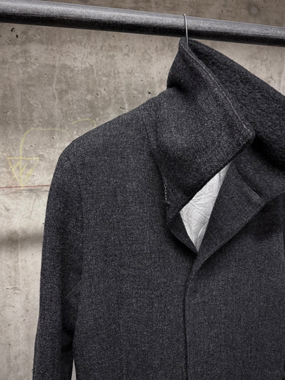 Taichi Murakami Taped Seam Anatomical Cashmere Tweed High Neck Coat
