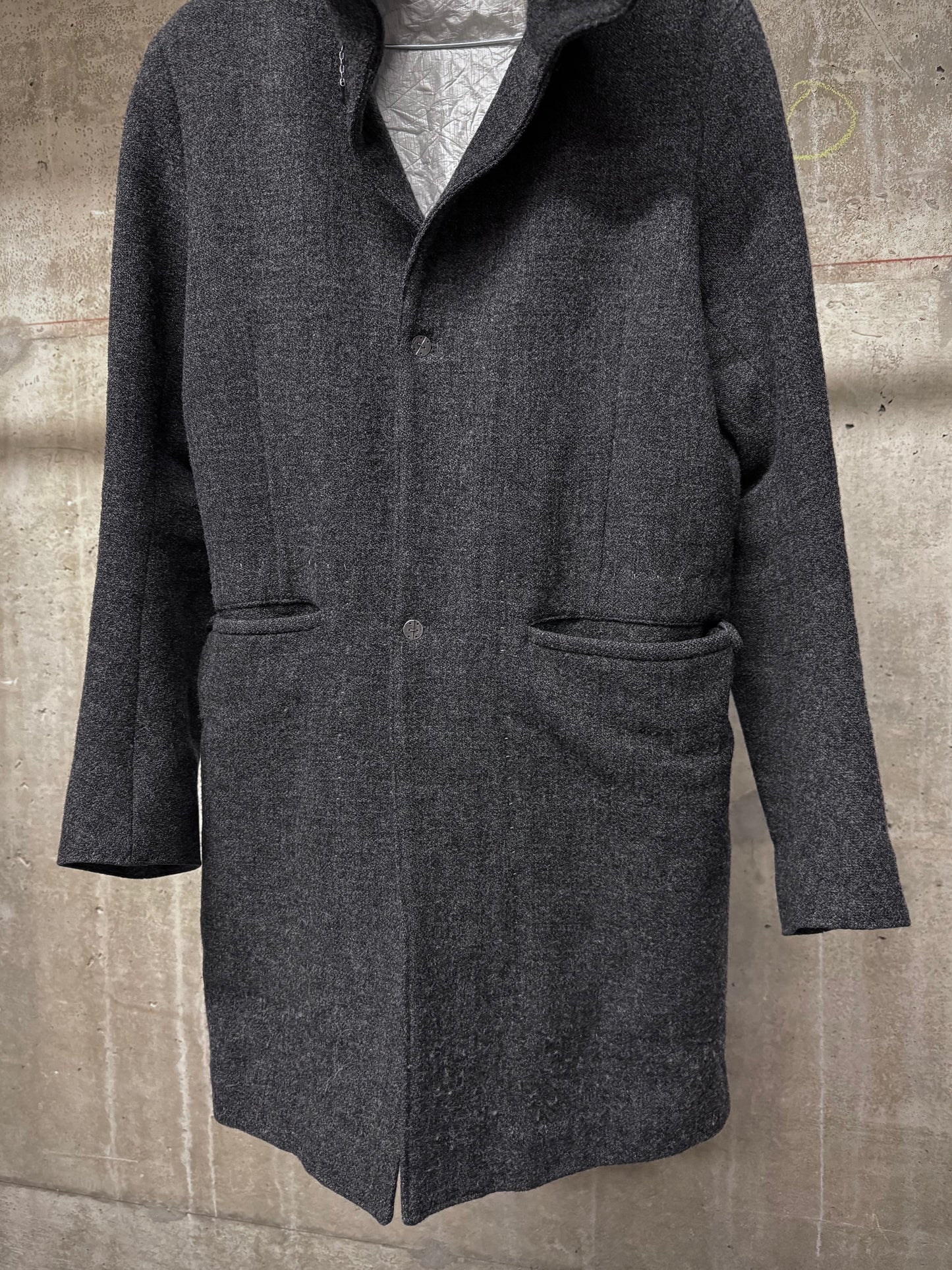 Taichi Murakami Taped Seam Anatomical Cashmere Tweed High Neck Coat