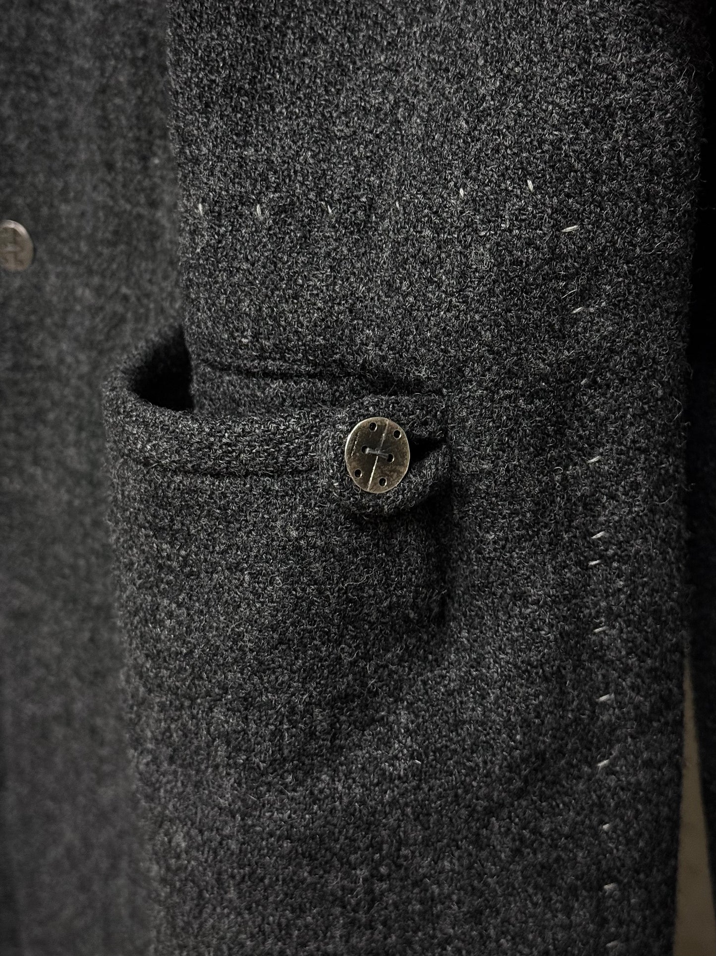 Taichi Murakami Taped Seam Anatomical Cashmere Tweed High Neck Coat