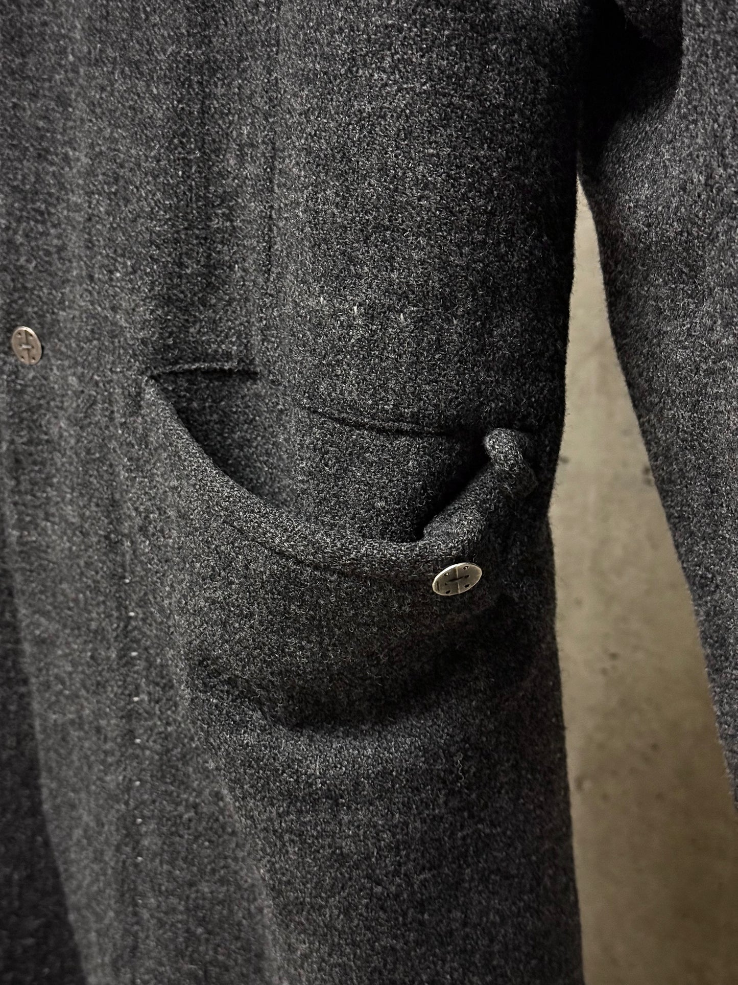 Taichi Murakami Taped Seam Anatomical Cashmere Tweed High Neck Coat