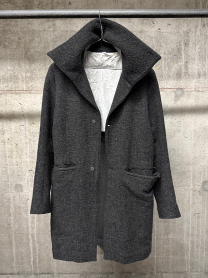 Taichi Murakami Taped Seam Anatomical Cashmere Tweed High Neck Coat