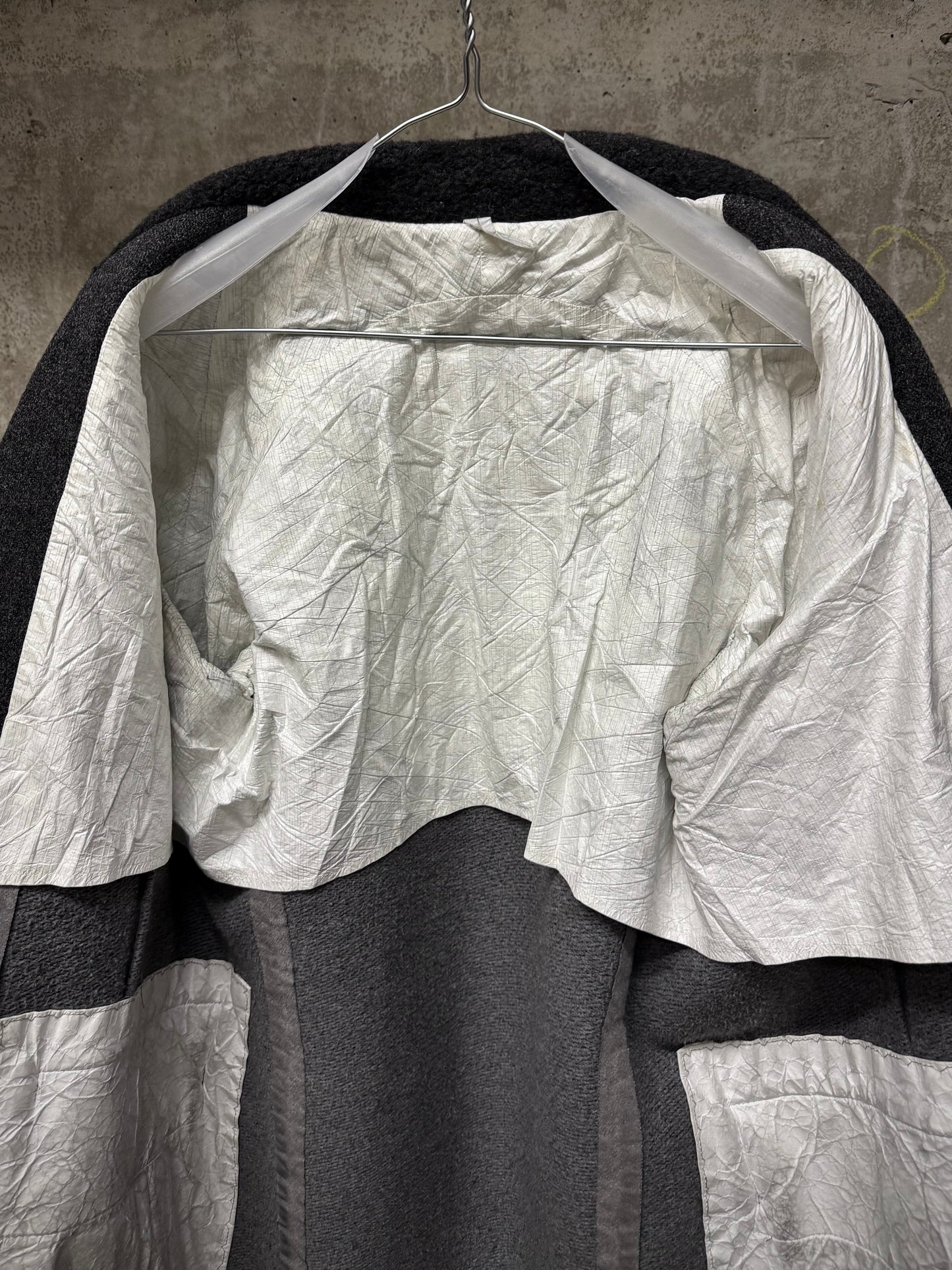 Taichi Murakami Taped Seam Anatomical Cashmere Tweed High Neck Coat