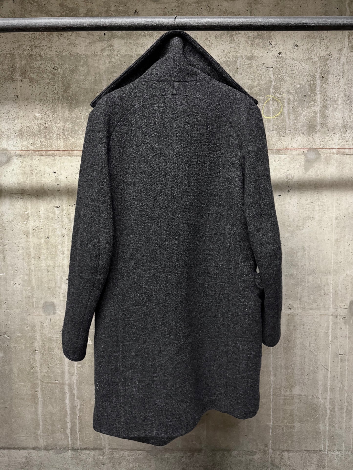 Taichi Murakami Taped Seam Anatomical Cashmere Tweed High Neck Coat