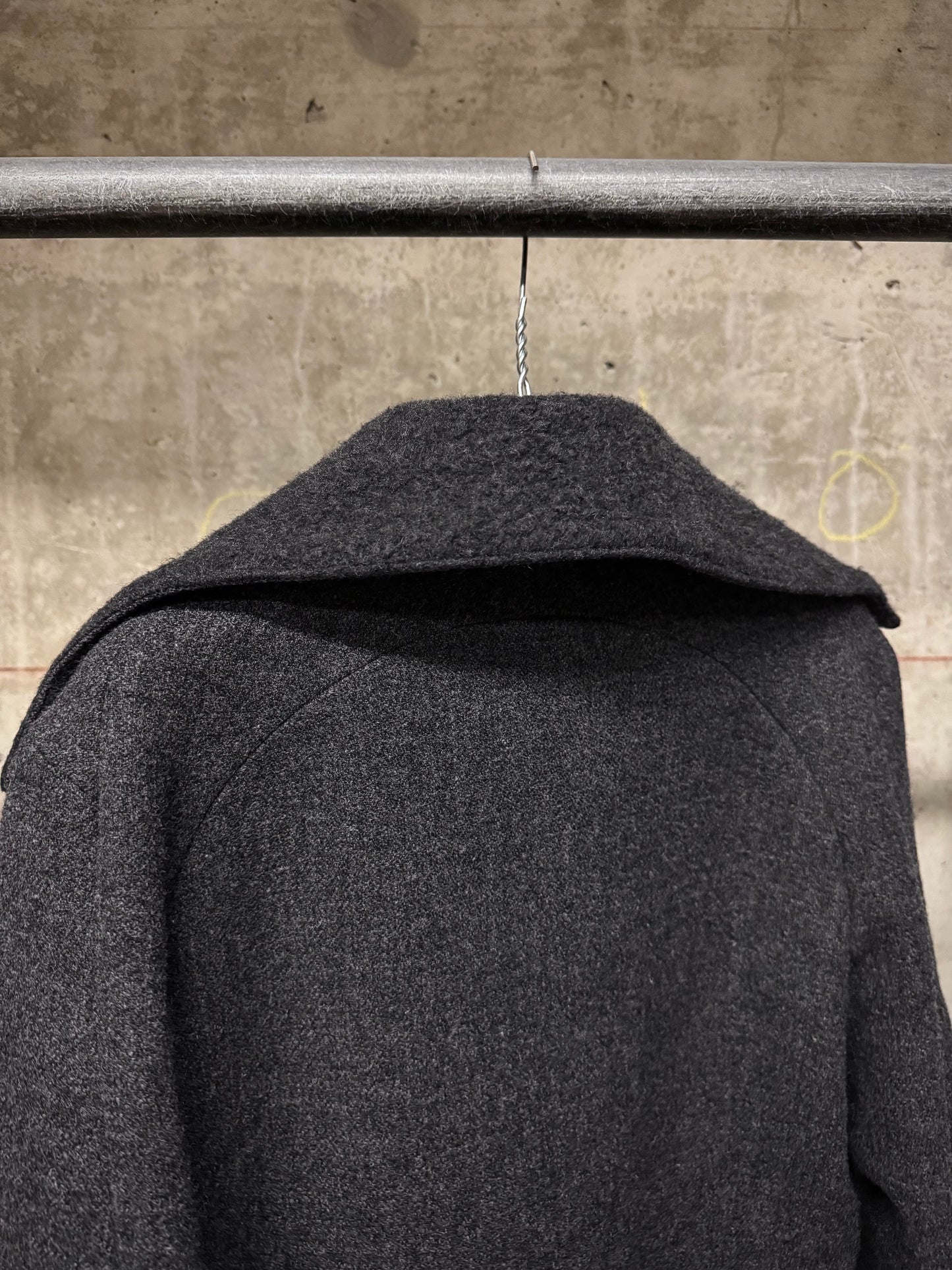 Taichi Murakami Taped Seam Anatomical Cashmere Tweed High Neck Coat