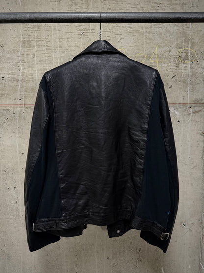 UNDERCOVER SS22 “Once in a Lifetime” Graphic Printed Hybrid Jersey Leather Perfecto Jacket