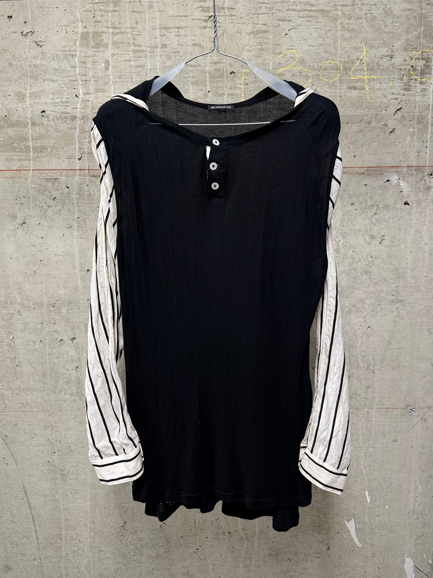 Ann Demeulemeester SS19 Semi-Sheer Striped Henly Long-sleeves