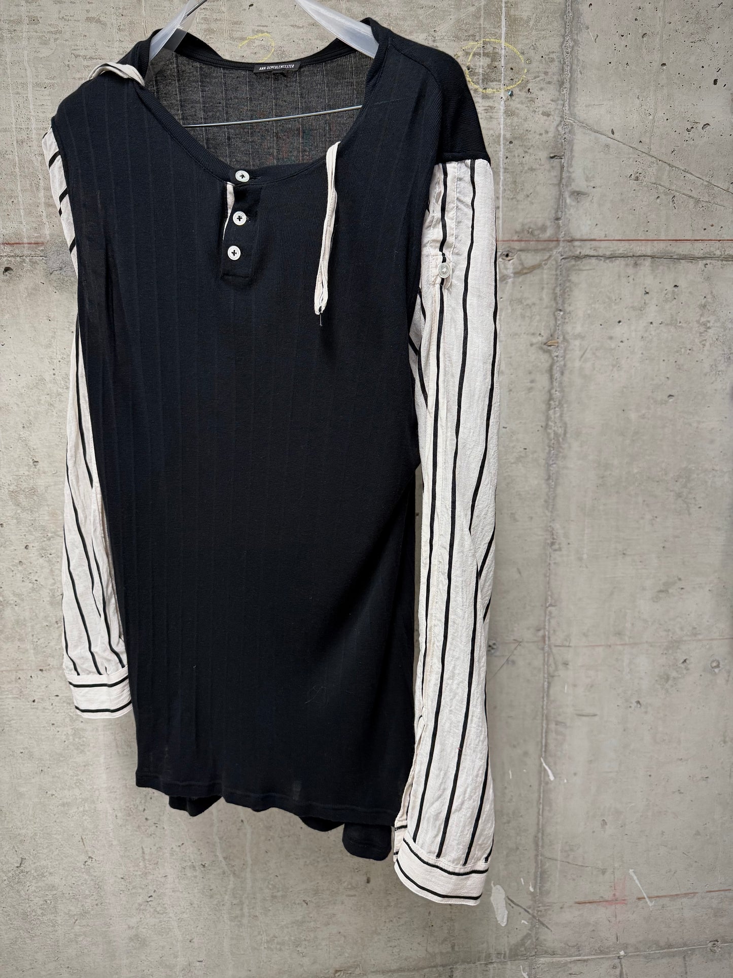 Ann Demeulemeester SS19 Semi-Sheer Striped Henly Long-sleeves