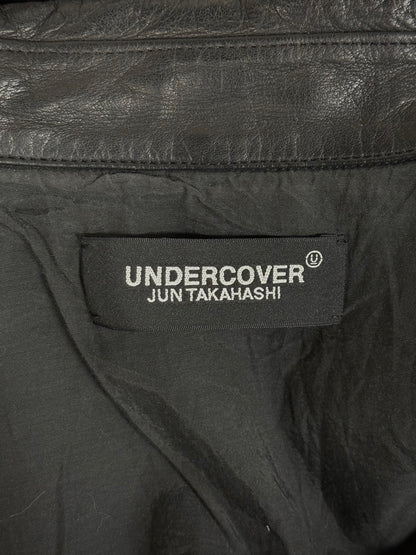 UNDERCOVER SS22 “Once in a Lifetime” Graphic Printed Hybrid Jersey Leather Perfecto Jacket