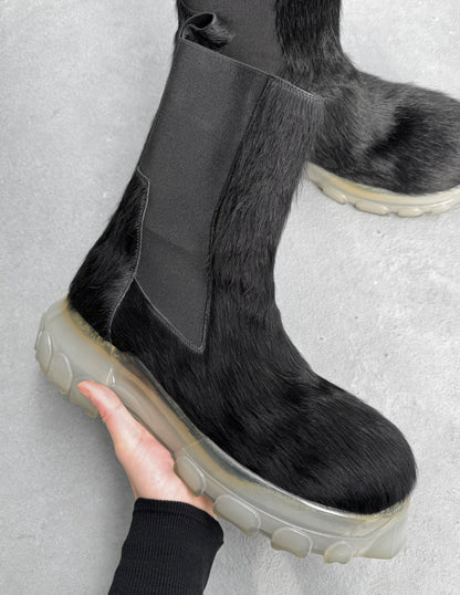 Rick Owens SS22 “STROBE” Pony-hair ‘Bozo’ Tractor Boots