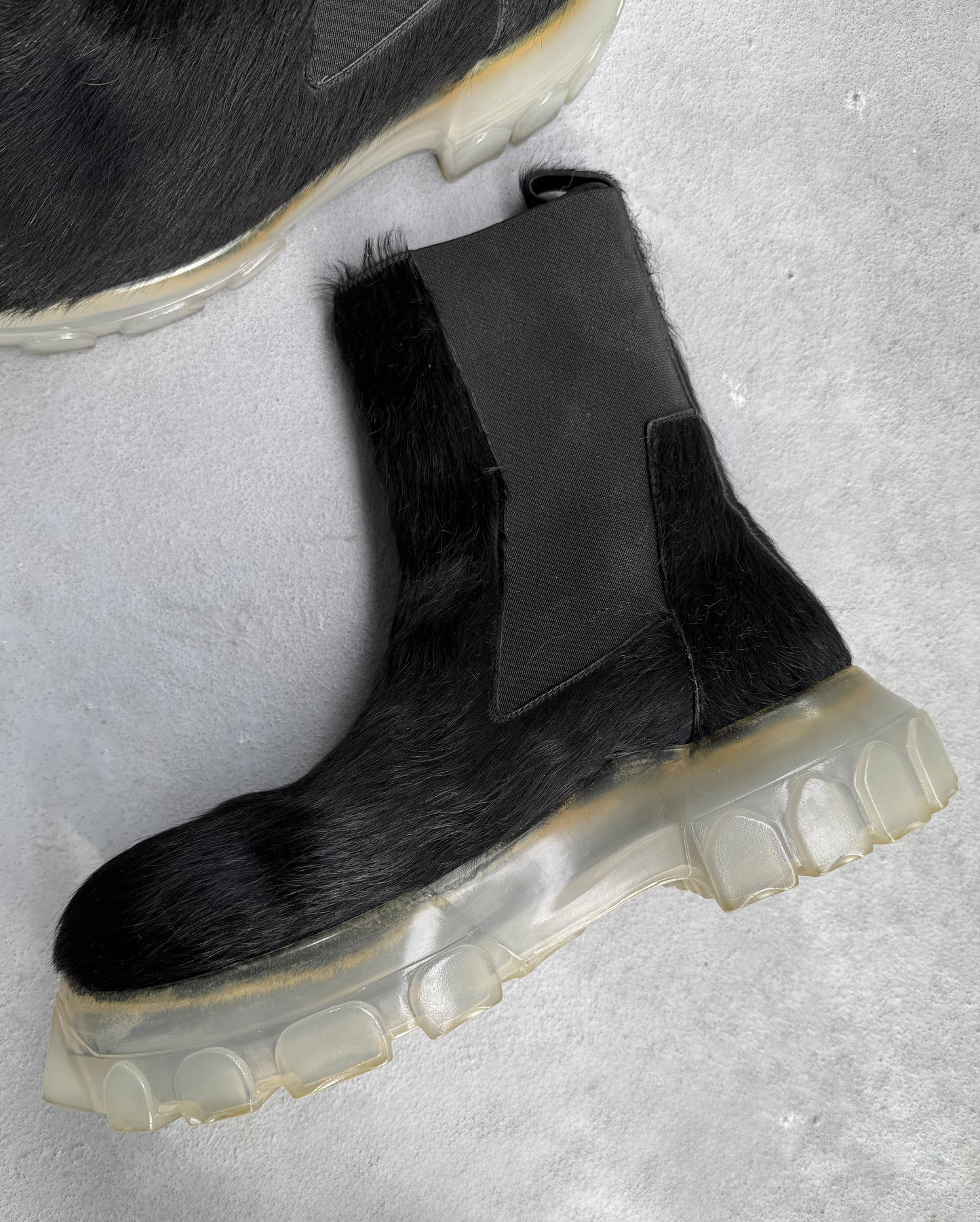 Rick Owens SS22 “STROBE” Pony-hair ‘Bozo’ Tractor Boots