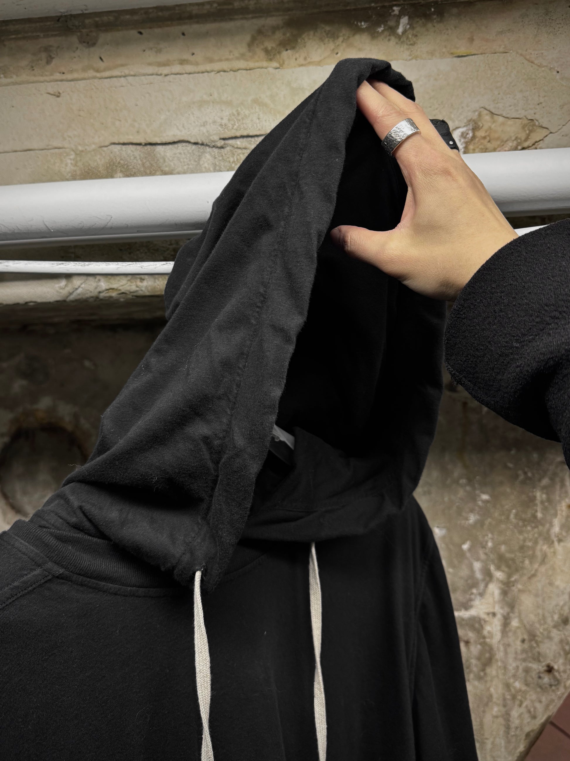 Rick Owens DRKSHDW AW22 "STROBE" Double Layer Hustle Long-sleeve Hoodie detail | DRIEW GARMENTS