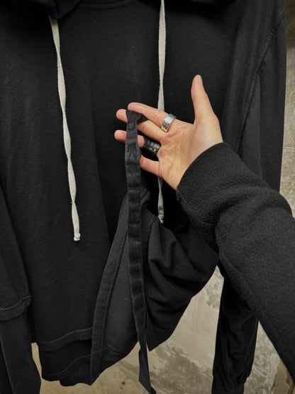 Rick Owens DRKSHDW AW22 "STROBE" Double Layer Hustle Long-sleeve Hoodie detail | DRIEW GARMENTS