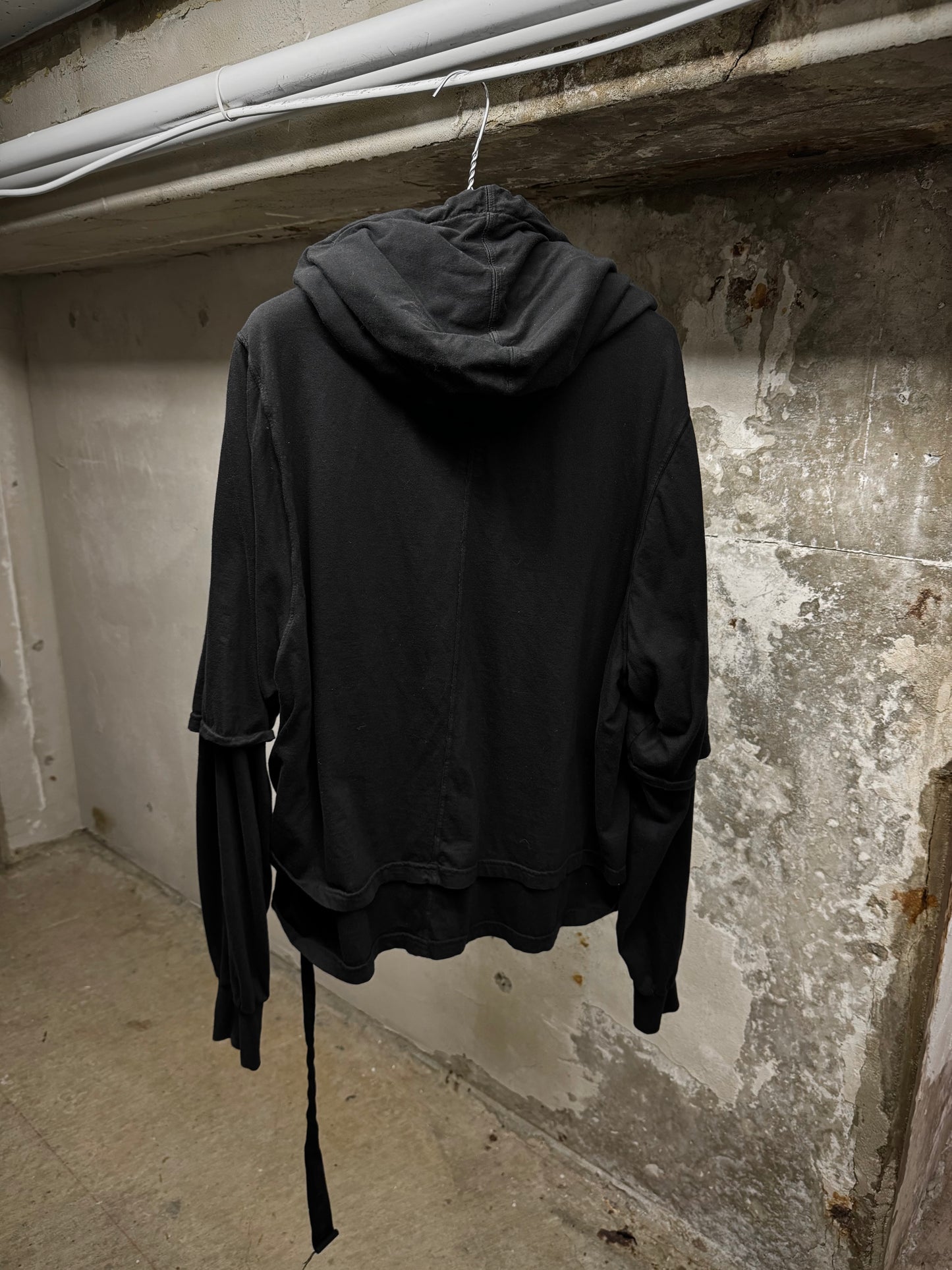 Rick Owens DRKSHDW AW22 "STROBE" Double Layer Hustle Long-sleeve Hoodie detail | DRIEW GARMENTS