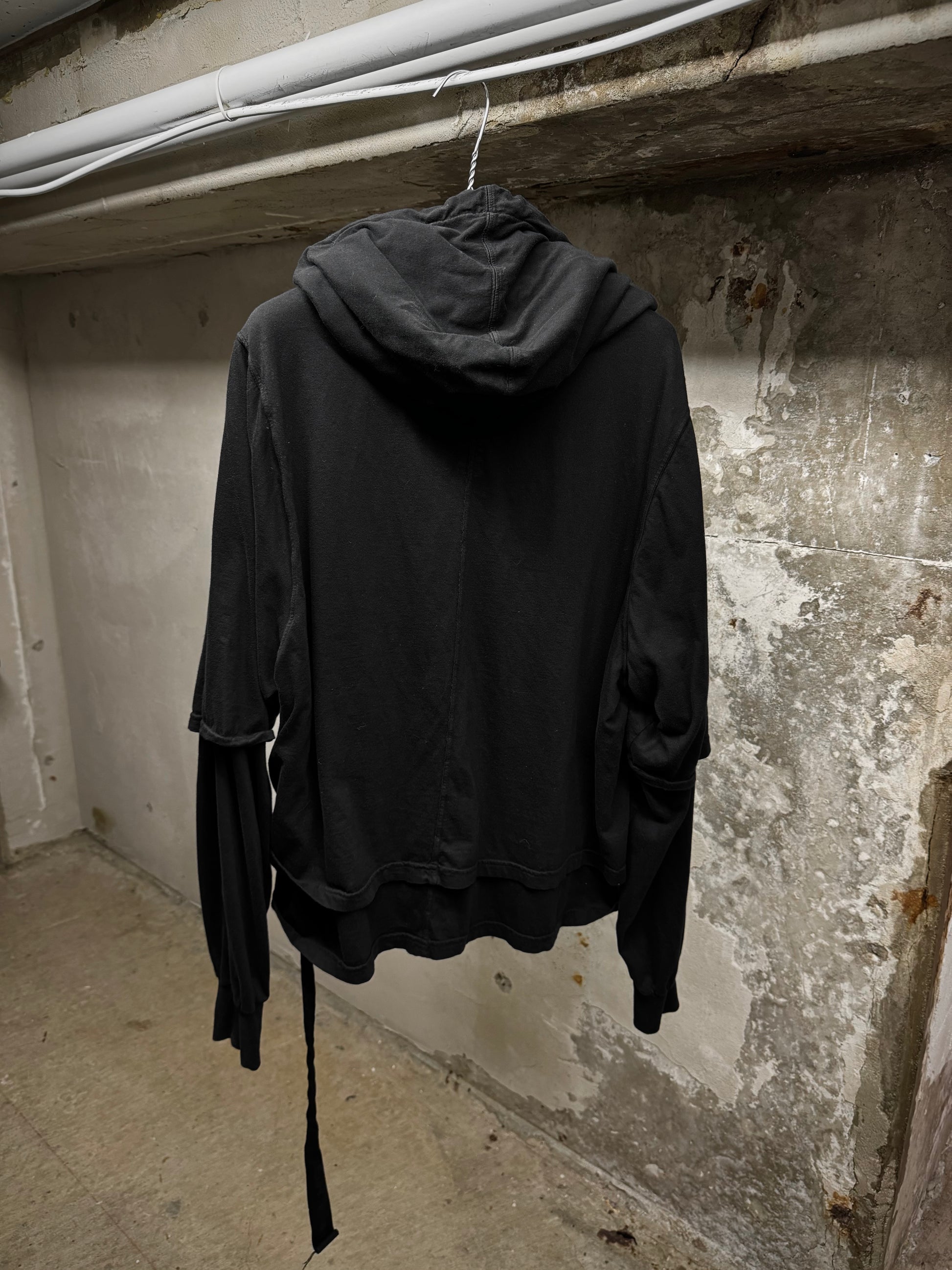Rick Owens DRKSHDW AW22 "STROBE" Double Layer Hustle Long-sleeve Hoodie detail | DRIEW GARMENTS