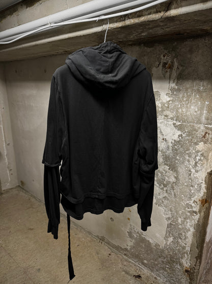 Rick Owens DRKSHDW AW22 "STROBE" Double Layer Hustle Long-sleeve Hoodie detail | DRIEW GARMENTS