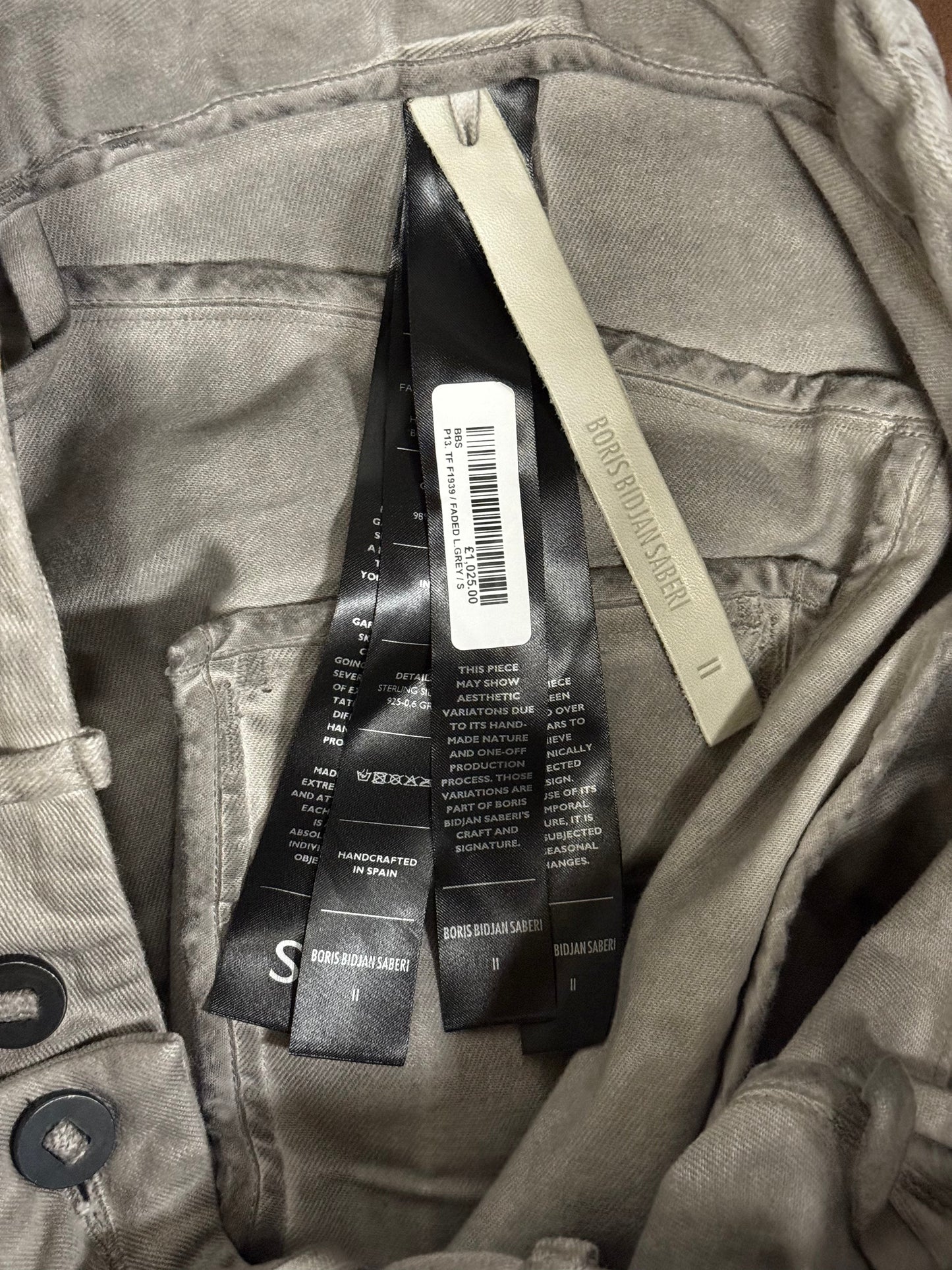 Boris Bidjan Saberi AW24 ‘P13 TF F1939’ Faded Light Grey Resin Dyed Denim