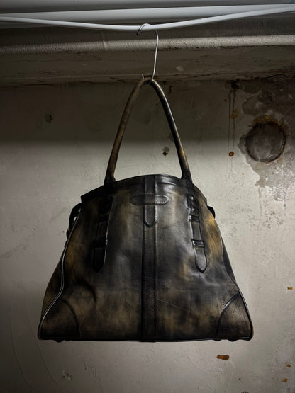 Mihara Yasuhiro AW11 'Aburidashi' Embossed Patina Mustard Kip Leather Briefcase detail | DRIEW GARMENTS