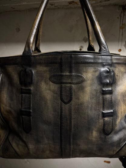 Mihara Yasuhiro AW11 'Aburidashi' Embossed Patina Mustard Kip Leather Briefcase detail | DRIEW GARMENTS