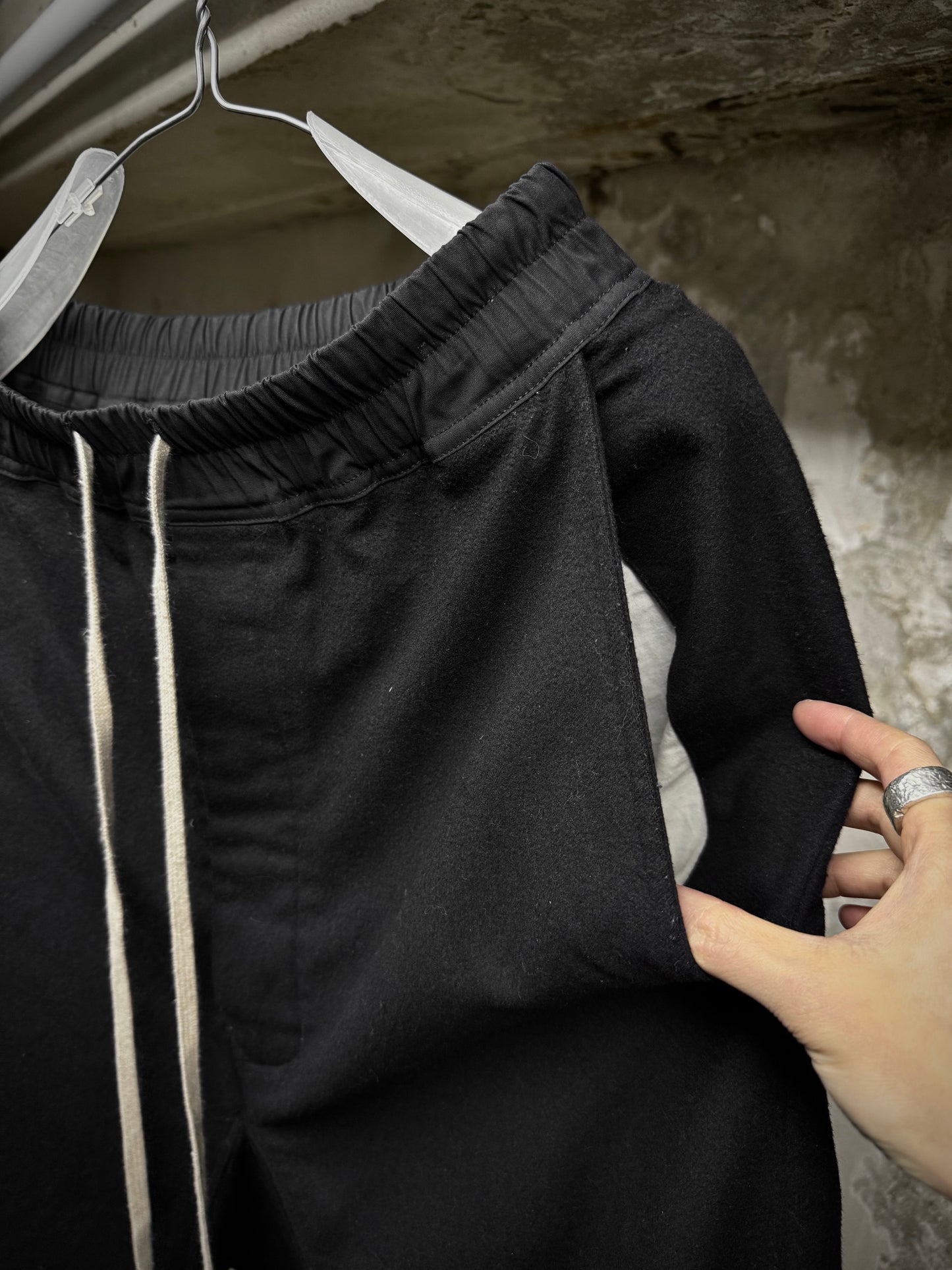 Rick Owens AW15 "SPHINX" Drop-crotch Virgin Wool Capris detail | DRIEW GARMENTS