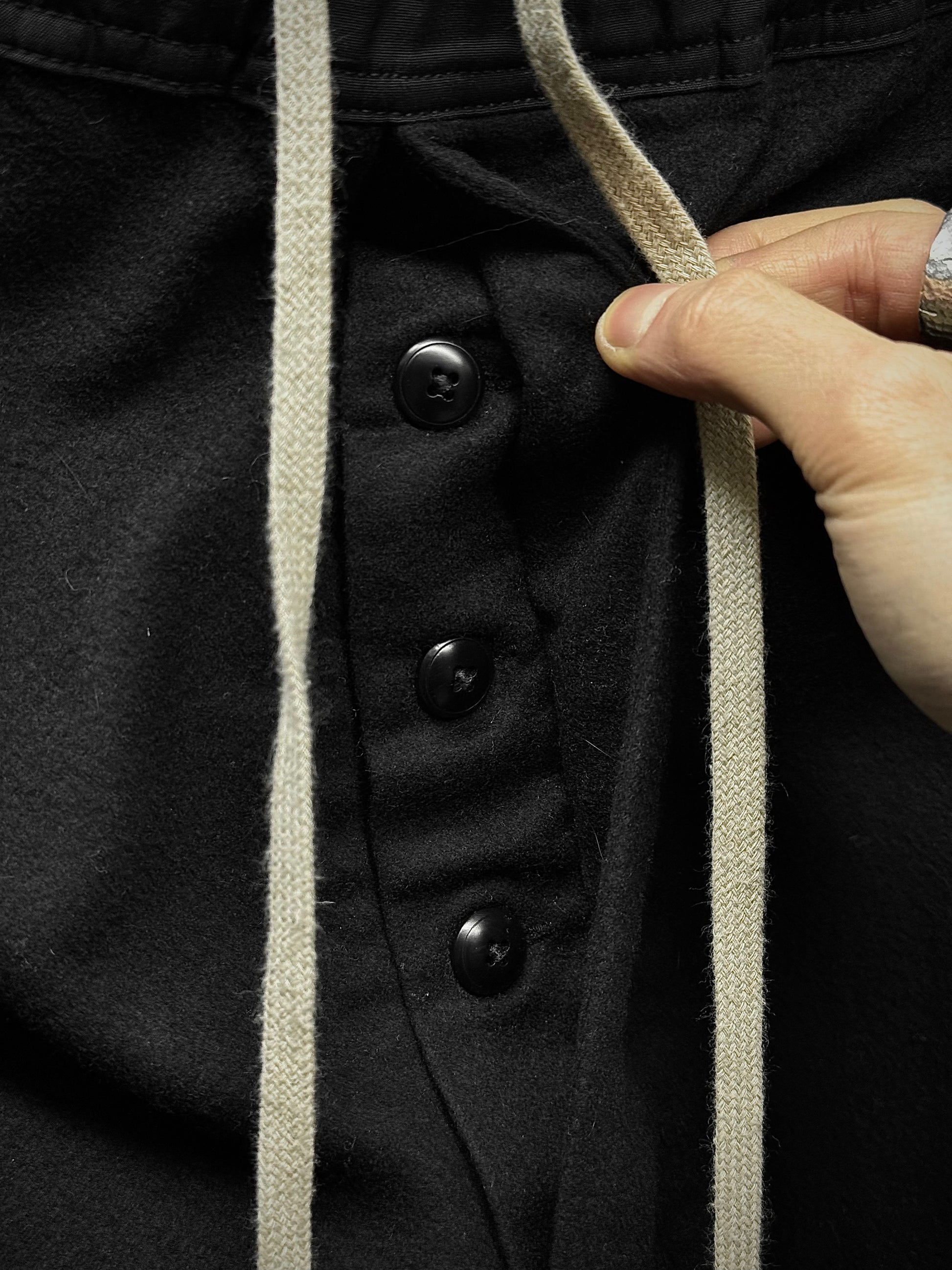 Rick Owens AW15 "SPHINX" Drop-crotch Virgin Wool Capris detail | DRIEW GARMENTS