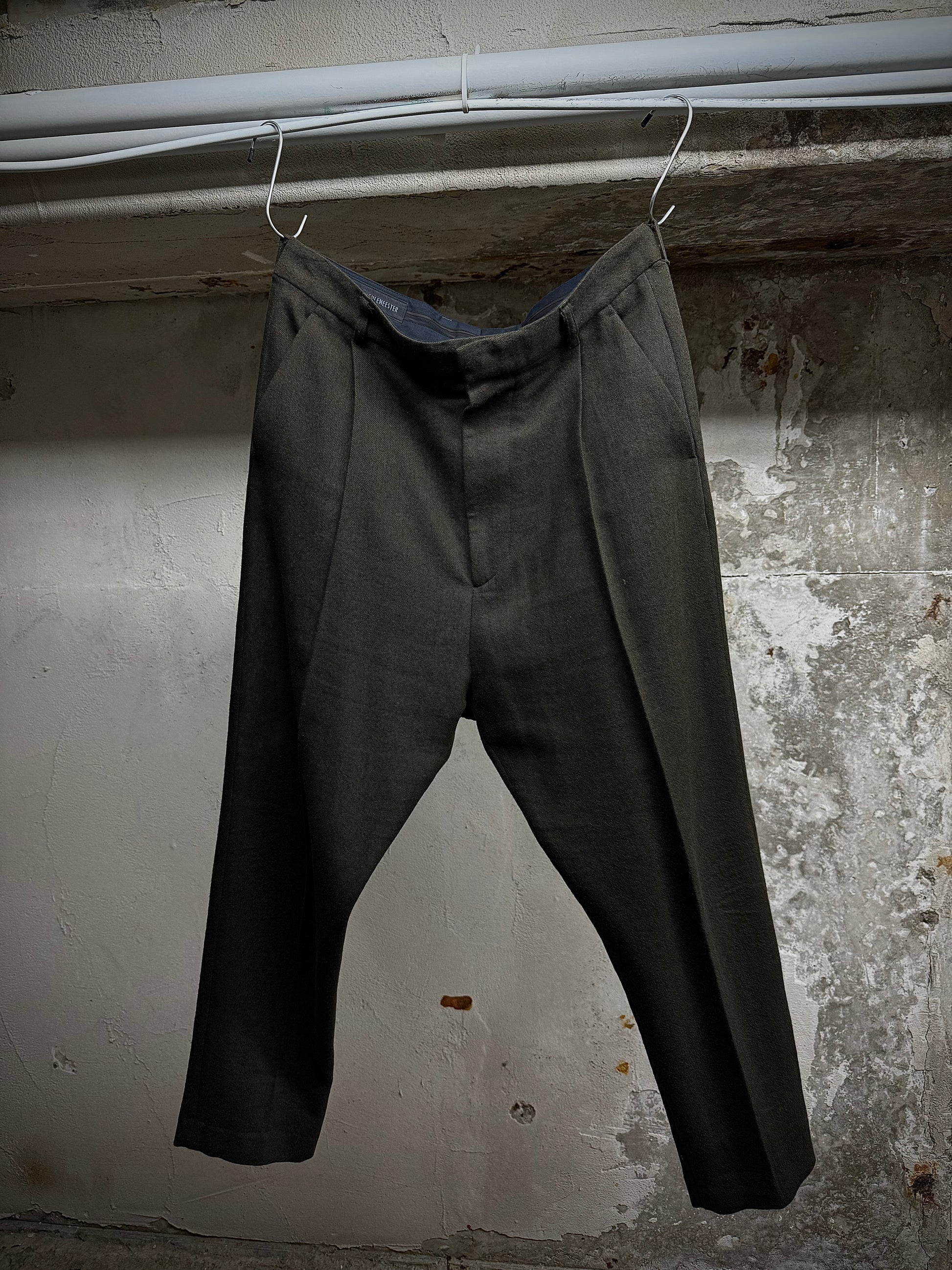 Ann Demeulemeester 2010s Khaki Wool Pleated Dress Pants | Archive Fashion Toronto