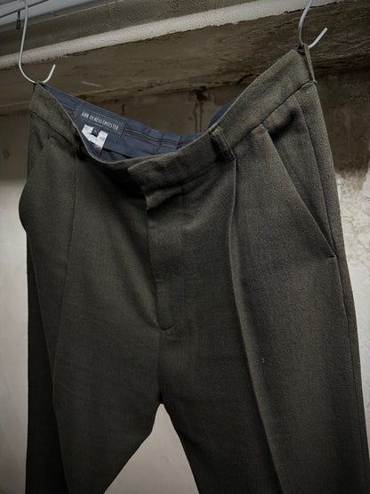 Ann Demeulemeester 2010s Khaki Wool Pleated Dress Pants detail | DRIEW GARMENTS