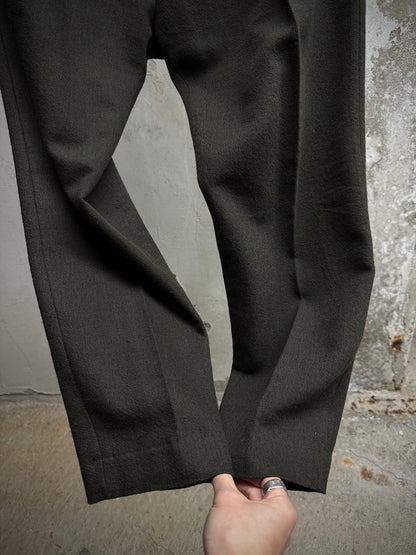 Ann Demeulemeester 2010s Khaki Wool Pleated Dress Pants detail | DRIEW GARMENTS