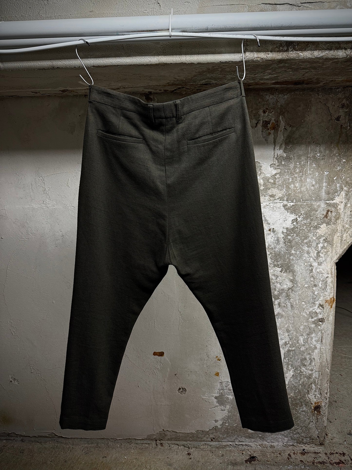 Ann Demeulemeester 2010s Khaki Wool Pleated Dress Pants detail | DRIEW GARMENTS