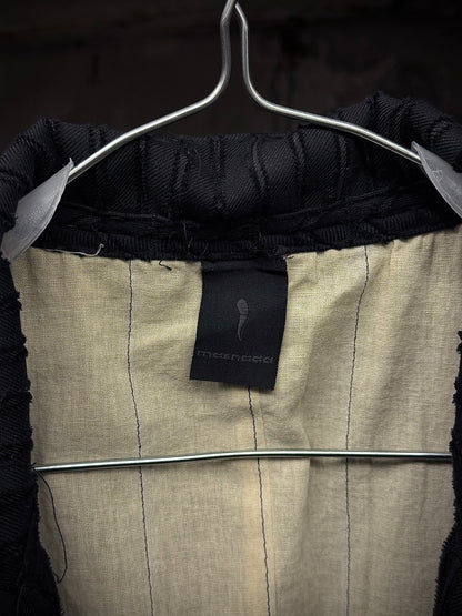 MASNADA Frayed Pinstripe Peak Lapel Long Coat